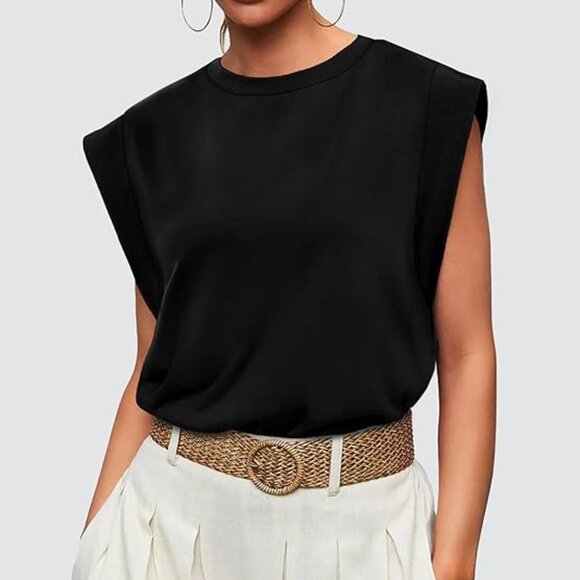 Cap Sleeve Tops for Women, Business Casual Tank, BLACK, Size Medium - Picture 5 of 6